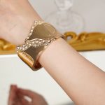 Factory Wholesale Proper Price Stainless Steel Bangle 18K Gold Plated Wide Cuff Bracelet With Stone - Image 3
