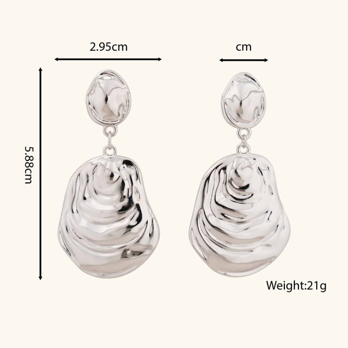 2024 New Arrival Fashion Jewelry Minimalist Metal Texture Water Wave Silver Drop Earring Hammered Shell Dangle Earrings - Image 3