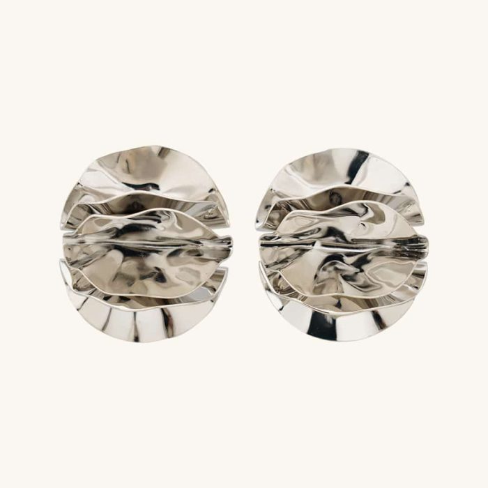 Geometric Stainless Steel Earring Silver Jewelry Earrings Pleated Polished Stud Earrings For Women - Image 1