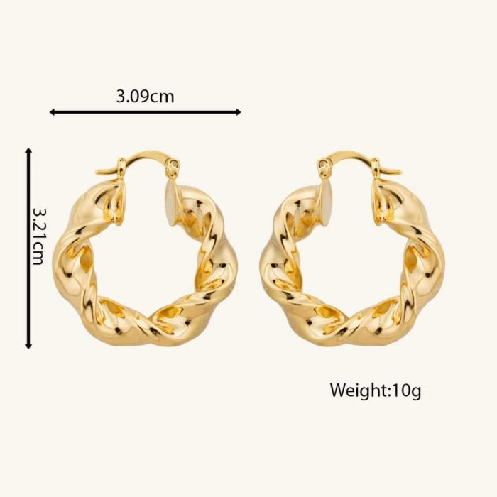 Vintage Big Circle Jewelry Twisted Brass Based 18K Gold Plating Hoop Earrings - Image 6