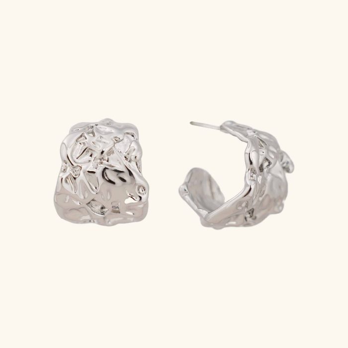 2024 New Arrival Fashion Jewelry Irregular Exaggerated lava C-circle retro earring chunky plated hoop earrings for Women - Image 1
