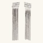 Fashionable Trendy Design Brass Rectangles Zirconia Diamond Long Tassel Stud Earrings for Women and Girl's Daily Wear