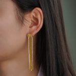 Wholesale Jewelry 18K Gold Plated Brass Dangle Earrings Zircon Long Tassel Drop Earrings for Women - Image 4