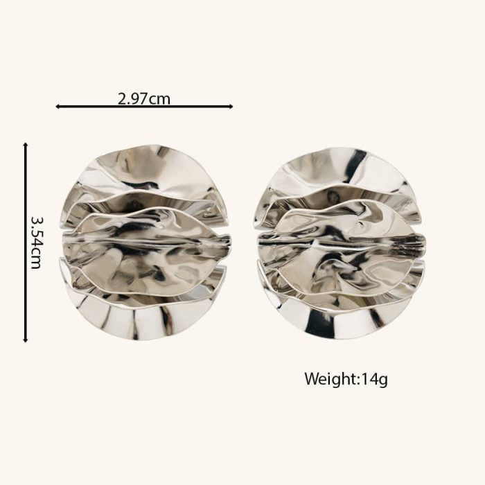 Geometric Stainless Steel Earring Silver Jewelry Earrings Pleated Polished Stud Earrings For Women - Image 5