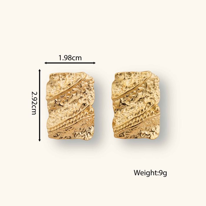 Gorgeous Stainless Steel Stud Earrings Jewelry Women Hammered Texture Square Irregular Earrings - Image 2