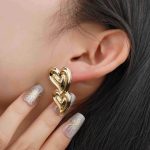 Factory Wholesale Proper Price Gold Women Popular New Design Double Hearts Stud Earrings for Women - Image 3