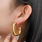 Fashion Waterproof Women Jewelry 18K Gold Plated Stainless Steel Stud Earrings Tarnish free Irregular C Shape Earrings for Girls - Image 3