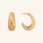 Wholesale Fine Jewelry Gold Plated Minimalist Zinc Alloy Hoop Earrings Twisted Textured Croissant Women's Earrings