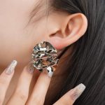 Geometric Stainless Steel Earring Silver Jewelry Earrings Pleated Polished Stud Earrings For Women - Image 4