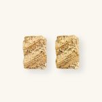 Gorgeous Stainless Steel Stud Earrings Jewelry Women Hammered Texture Square Irregular Earrings