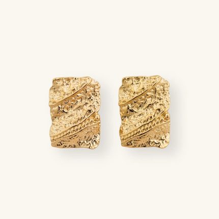 Gorgeous Stainless Steel Stud Earrings Jewelry Women Hammered Texture Square Irregular Earrings