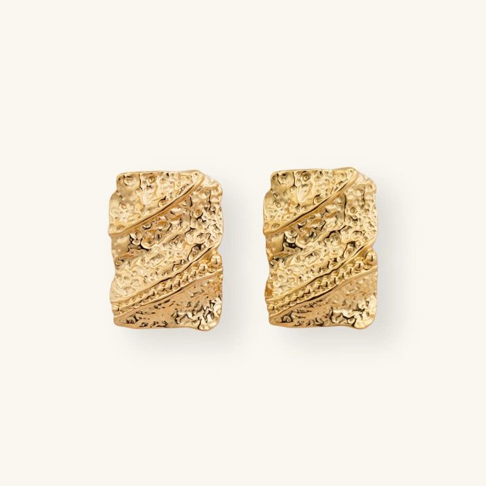 Gorgeous Stainless Steel Stud Earrings Jewelry Women Hammered Texture Square Irregular Earrings - Image 1