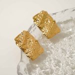 Gorgeous Stainless Steel Stud Earrings Jewelry Women Hammered Texture Square Irregular Earrings - Image 3