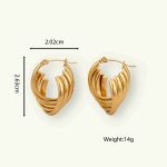 Factory Wholesale Jewelry Vintage Waterproof 14K Gold Plated Textured Chunky Stainless Steel Hoop Earrings for Women - Image 4