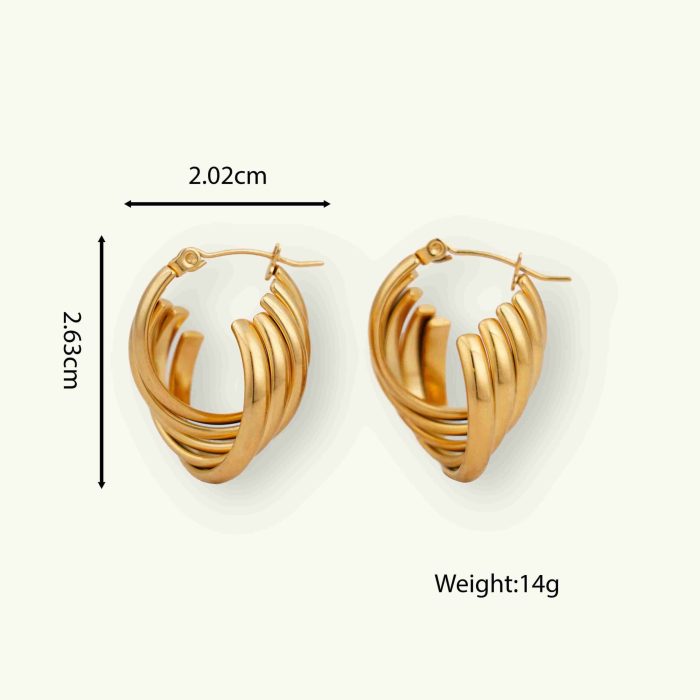 Factory Wholesale Jewelry Vintage Waterproof 14K Gold Plated Textured Chunky Stainless Steel Hoop Earrings for Women - Image 4