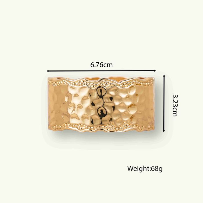 Vintage Wide Surface and Thick Hammered Gold Plated Zinc Alloy Cuff Bracelet for Women Jewelry - Image 5