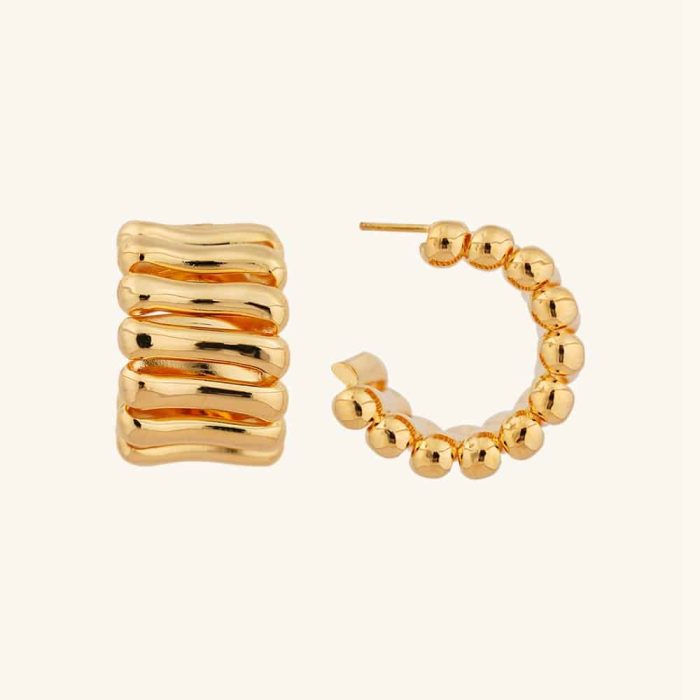 Wholesale High Quality Vintage Inspired 18K Gold Plated Brass Hoop Earrings With Stud for Women Jewelry - Image 2