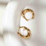 Trendy Vintage Jewelry Waterproof Twisted Textured Stainless Steel Earrings 18K Gold Plated Hoop Earrings for Women - Image 2