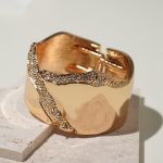 Factory Wholesale Proper Price Stainless Steel Bangle 18K Gold Plated Wide Cuff Bracelet With Stone - Image 2