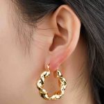 Vintage Big Circle Jewelry Twisted Brass Based 18K Gold Plating Hoop Earrings - Image 3