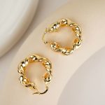 Vintage Big Circle Jewelry Twisted Brass Based 18K Gold Plating Hoop Earrings - Image 2