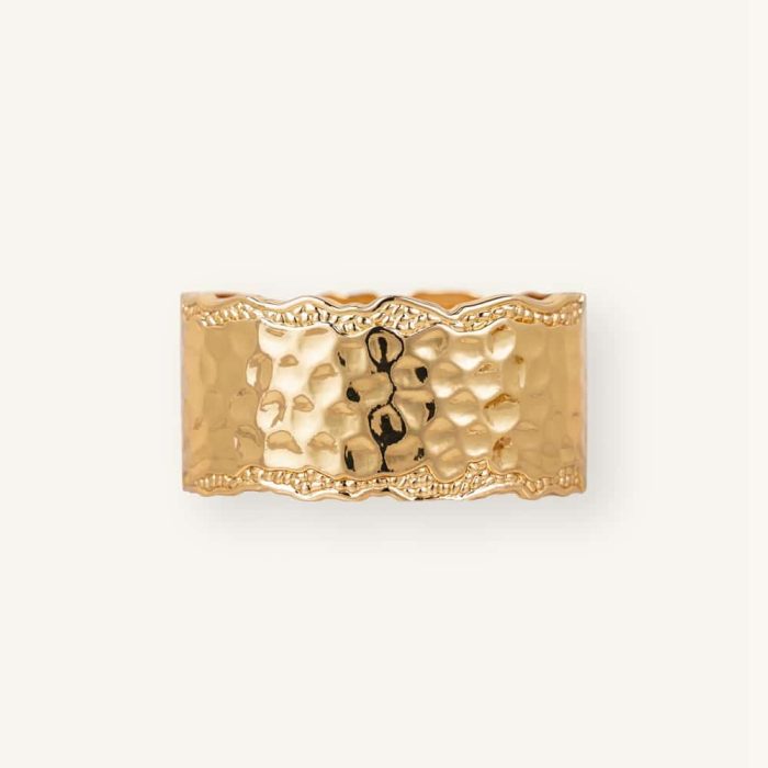 Vintage Wide Surface and Thick Hammered Gold Plated Zinc Alloy Cuff Bracelet for Women Jewelry - Image 1