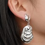 2024 New Arrival Fashion Jewelry Minimalist Metal Texture Water Wave Silver Drop Earring Hammered Shell Dangle Earrings - Image 4
