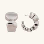 Factory Directly Wholesale Jewelry Brass Based Palladium Plated Flat Beads Half Hoop Earrings For Women