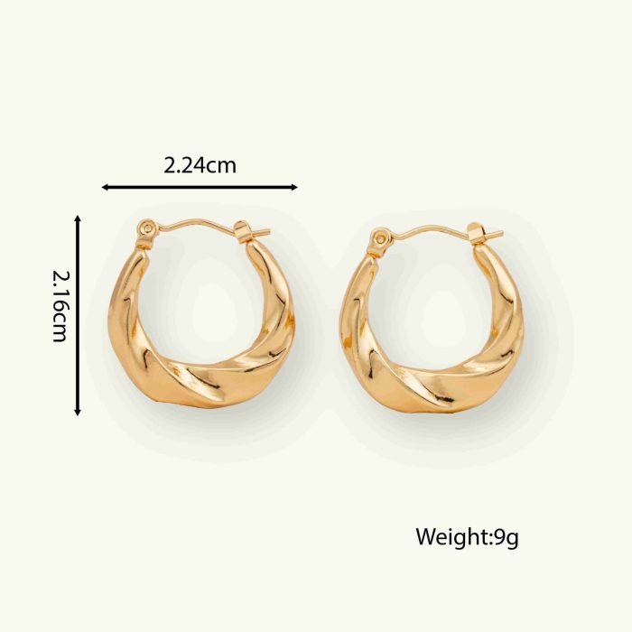 Trendy Vintage Jewelry Waterproof Twisted Textured Stainless Steel Earrings 18K Gold Plated Hoop Earrings for Women - Image 5