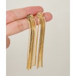 Wholesale Jewelry 18K Gold Plated Brass Dangle Earrings Zircon Long Tassel Drop Earrings for Women - Image 2
