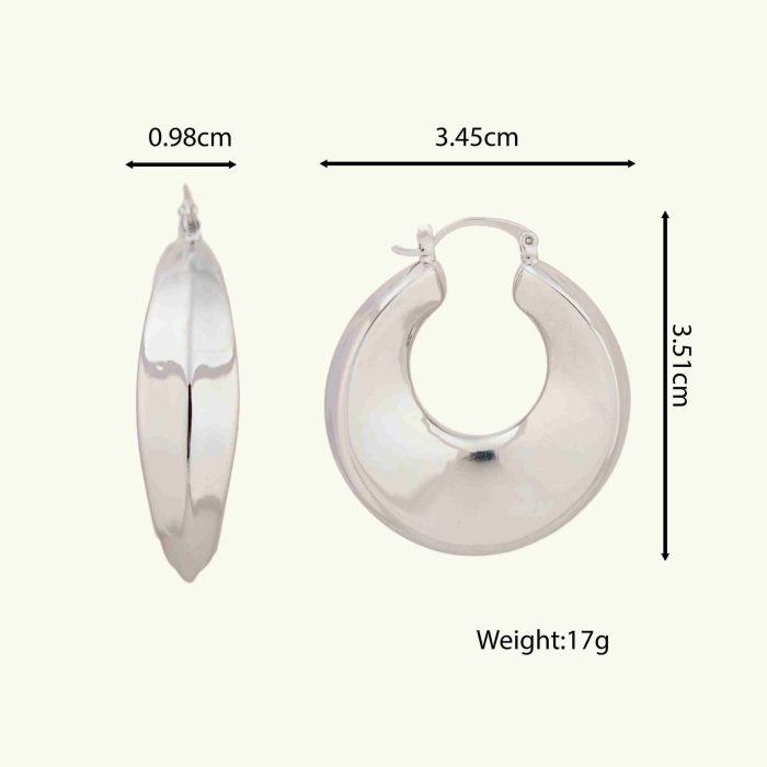 Fashion Jewelry Glossy Chunky U Shape Vintage Brass Hoop Earring in Silver for Women Jewelry - Image 6