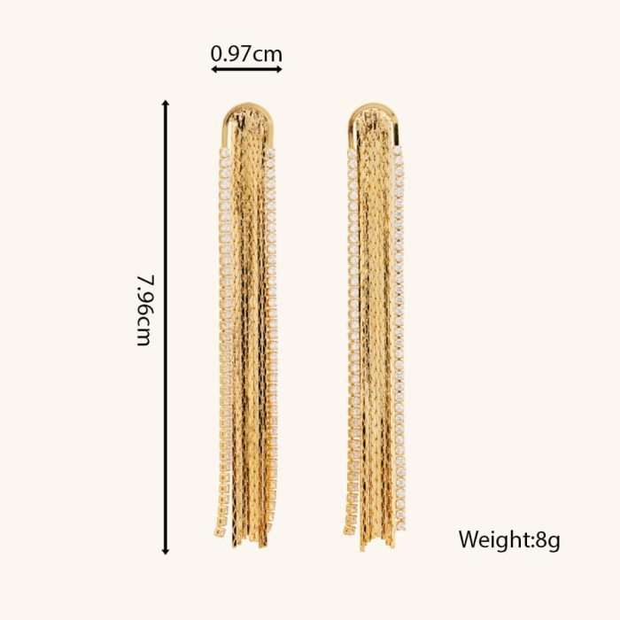 Wholesale Jewelry 18K Gold Plated Brass Dangle Earrings Zircon Long Tassel Drop Earrings for Women - Image 6