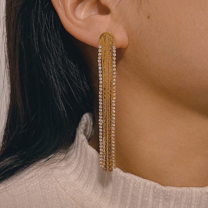 Wholesale Jewelry 18K Gold Plated Brass Dangle Earrings Zircon Long Tassel Drop Earrings for Women - Image 5