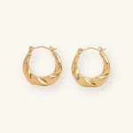 Trendy Vintage Jewelry Waterproof Twisted Textured Stainless Steel Earrings 18K Gold Plated Hoop Earrings for Women