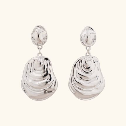 2024 New Arrival Fashion Jewelry Minimalist Metal Texture Water Wave Silver Drop Earring Hammered Shell Dangle Earrings