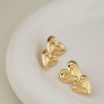 Factory Wholesale Proper Price Gold Women Popular New Design Double Hearts Stud Earrings for Women - Image 2