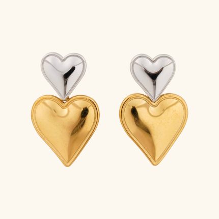New Products 18K Gold Plated Accessories Dual Colors Waterproof Stainless Steel Heart Shape Stud Earring for Women Jewelry