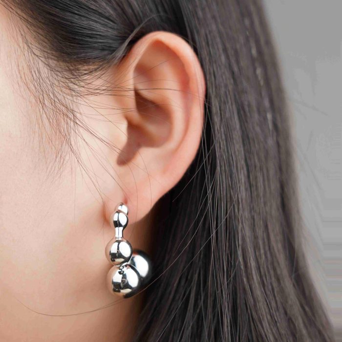 Wholesale Fine Quality Fashion Vintage Beads Jewelry Palladium Plated Brass Half Hoop Earrings with Stud for Women - Image 4