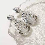 2024 New Arrival Fashion Jewelry Minimalist Metal Texture Water Wave Silver Drop Earring Hammered Shell Dangle Earrings - Image 2