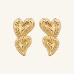 Factory Wholesale Proper Price Gold Women Popular New Design Double Hearts Stud Earrings for Women