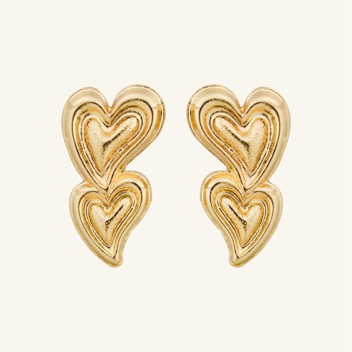 Factory Wholesale Proper Price Gold Women Popular New Design Double Hearts Stud Earrings for Women - Image 1