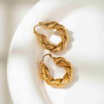 Personalized Exaggerated Twisted Hemp Rope 18K Gold Plated Brass Hoop Earrings for Women Jewelry Wholesale - Image 2