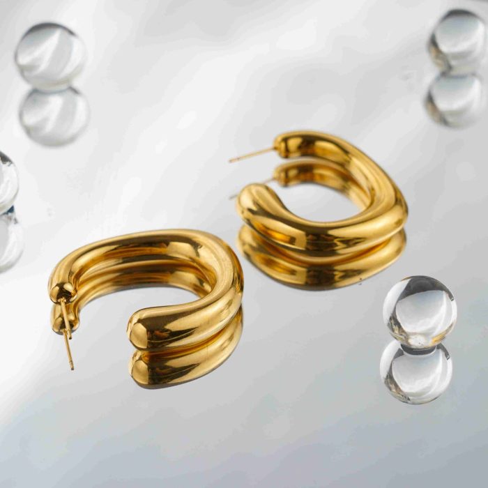 Fashion Waterproof Women Jewelry 18K Gold Plated Stainless Steel Stud Earrings Tarnish free Irregular C Shape Earrings for Girls - Image 2
