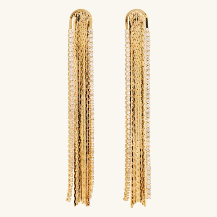 Wholesale Jewelry 18K Gold Plated Brass Dangle Earrings Zircon Long Tassel Drop Earrings for Women - Image 1