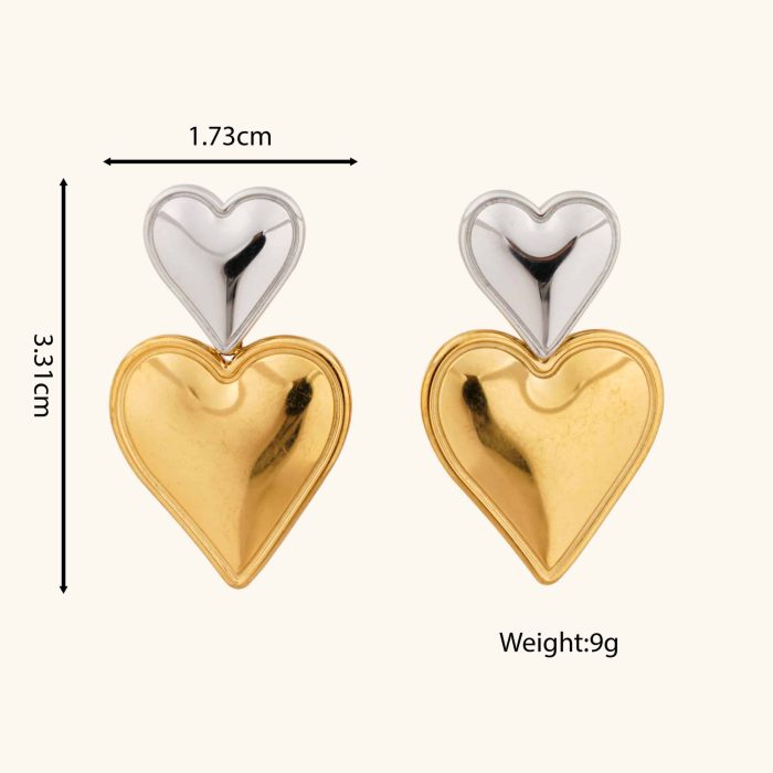 New Products 18K Gold Plated Accessories Dual Colors Waterproof Stainless Steel Heart Shape Stud Earring for Women Jewelry - Image 5