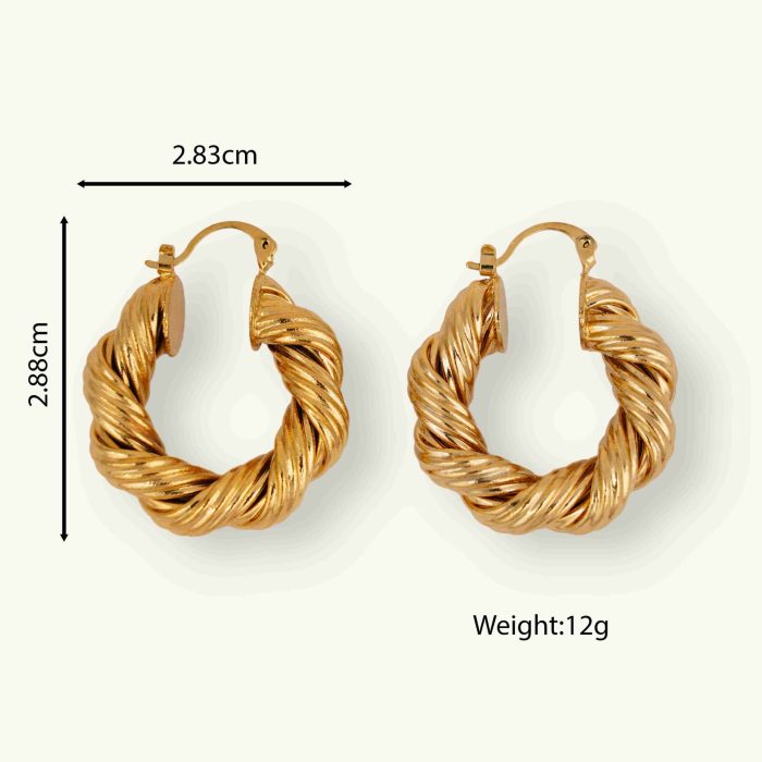 Personalized Exaggerated Twisted Hemp Rope 18K Gold Plated Brass Hoop Earrings for Women Jewelry Wholesale - Image 5