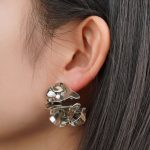 Geometric Stainless Steel Earring Silver Jewelry Earrings Pleated Polished Stud Earrings For Women - Image 3