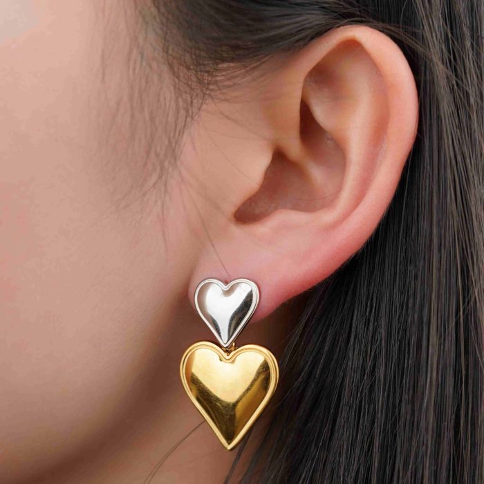 New Products 18K Gold Plated Accessories Dual Colors Waterproof Stainless Steel Heart Shape Stud Earring for Women Jewelry - Image 4