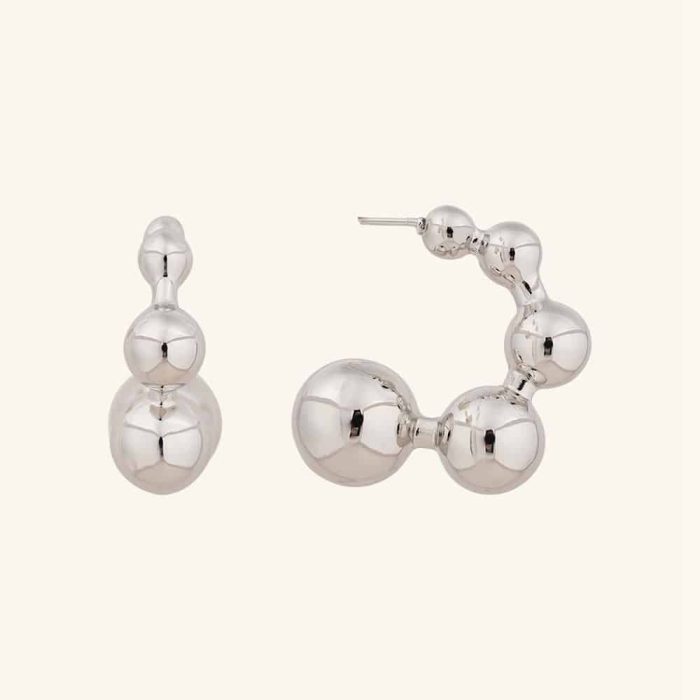 Wholesale Fine Quality Fashion Vintage Beads Jewelry Palladium Plated Brass Half Hoop Earrings with Stud for Women - Image 2