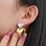 New Products 18K Gold Plated Accessories Dual Colors Waterproof Stainless Steel Heart Shape Stud Earring for Women Jewelry - Image 3